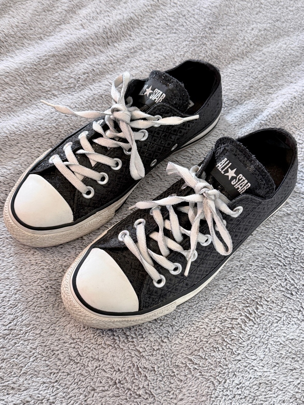 CONVERSE All-Star Low Black Glitter Diamond Sneakers Sz 7 Women sparkly shoes